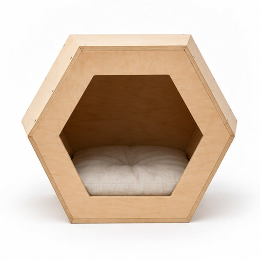 Hexagonal Wooden Indoor Pet Pod – Front