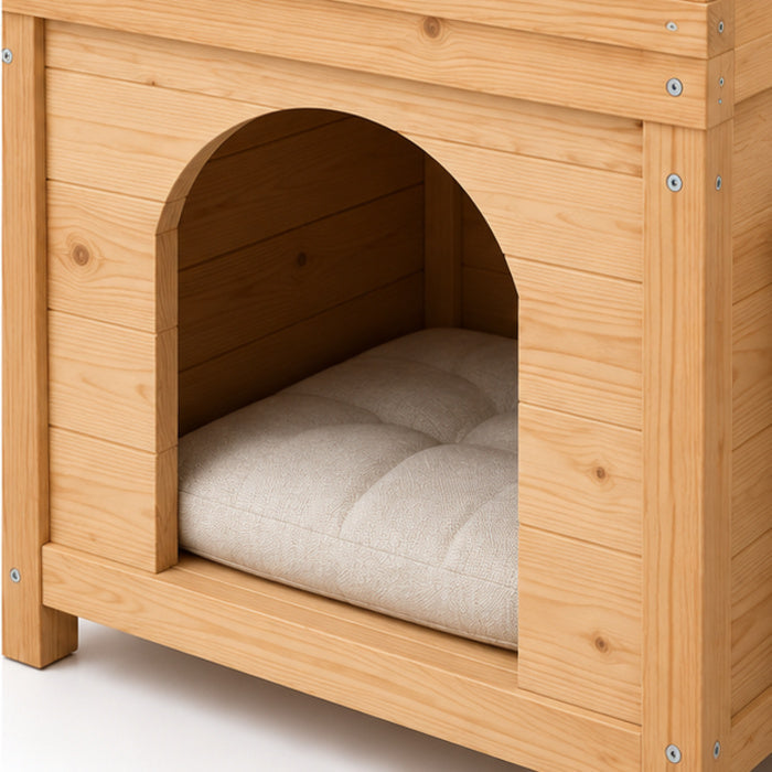 Two-Level Wooden Cat House with Steps – Detail