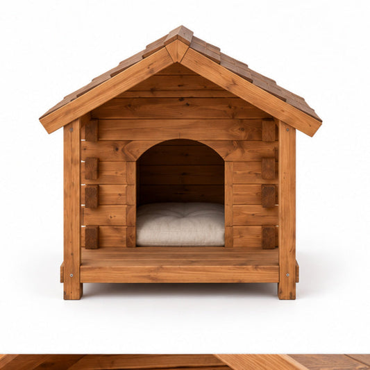 Log-Cabin Style Wooden Pet House – Front