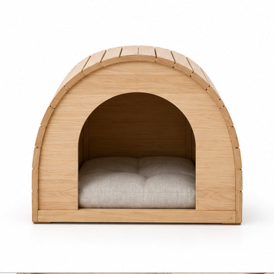 Arched-Roof Wooden Indoor Pet House – Front