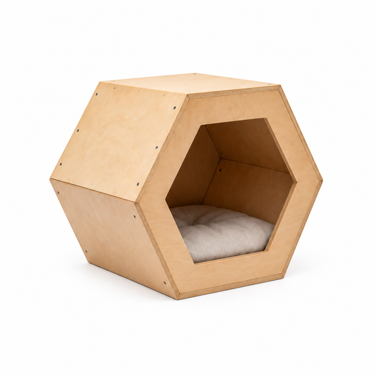 Hexagonal Wooden Indoor Pet Pod – Main Angled