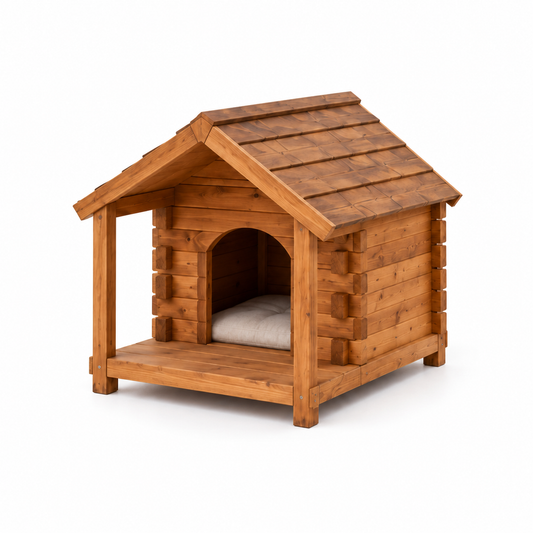 Log-Cabin Style Wooden Pet House – Main Angled
